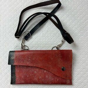 Artisan Vintage Embossed Artsy Leather Purse Crossbody Clutch Bag Red Steampunk